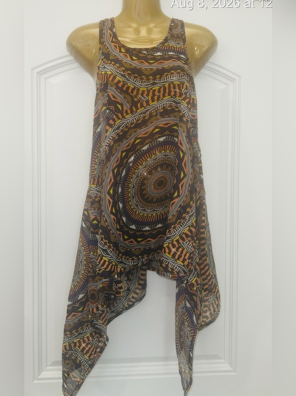 cha cha vente Brown Multi Asymmetrical Handkerchief-Hem Tank (Bin 6-003)